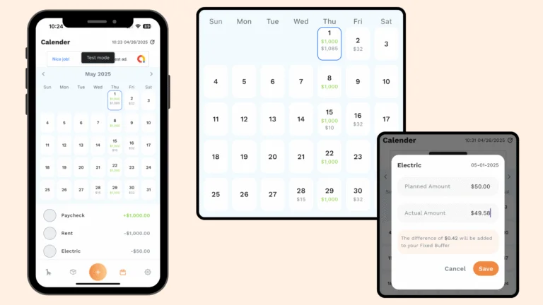 Interactive calendar with bill reminders